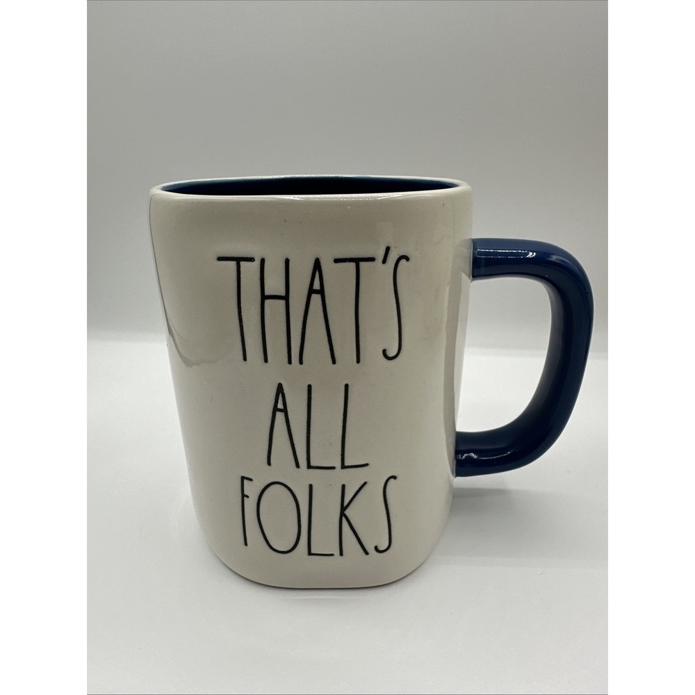 Rae Dunn Porky Pig THAT'S ALL FOLKS White/Blue Double Sided Mug **NWOT**